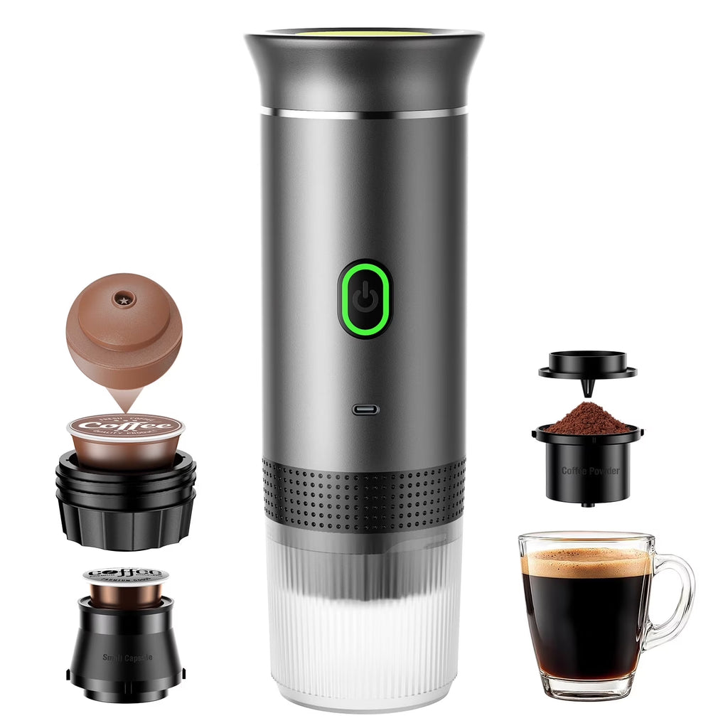 Portable Espresso Machine – 3-in-1 Mini Coffee Maker with USB-C (20 Bar, Gray)