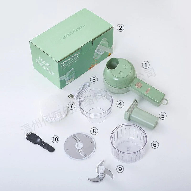 4-in-1 Handheld Electric Vegetable Cutter Set – Multifunctional Slicer, Spiralizer & Masher