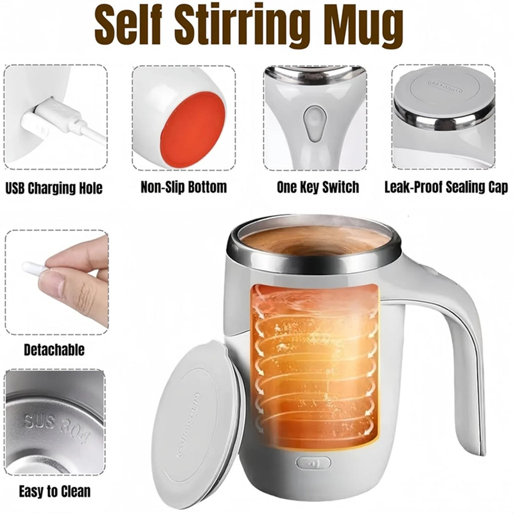 Automatic Magnetic Stirring Coffee Mug – Self-Stirring Magnetic Mixer Cup with Lid