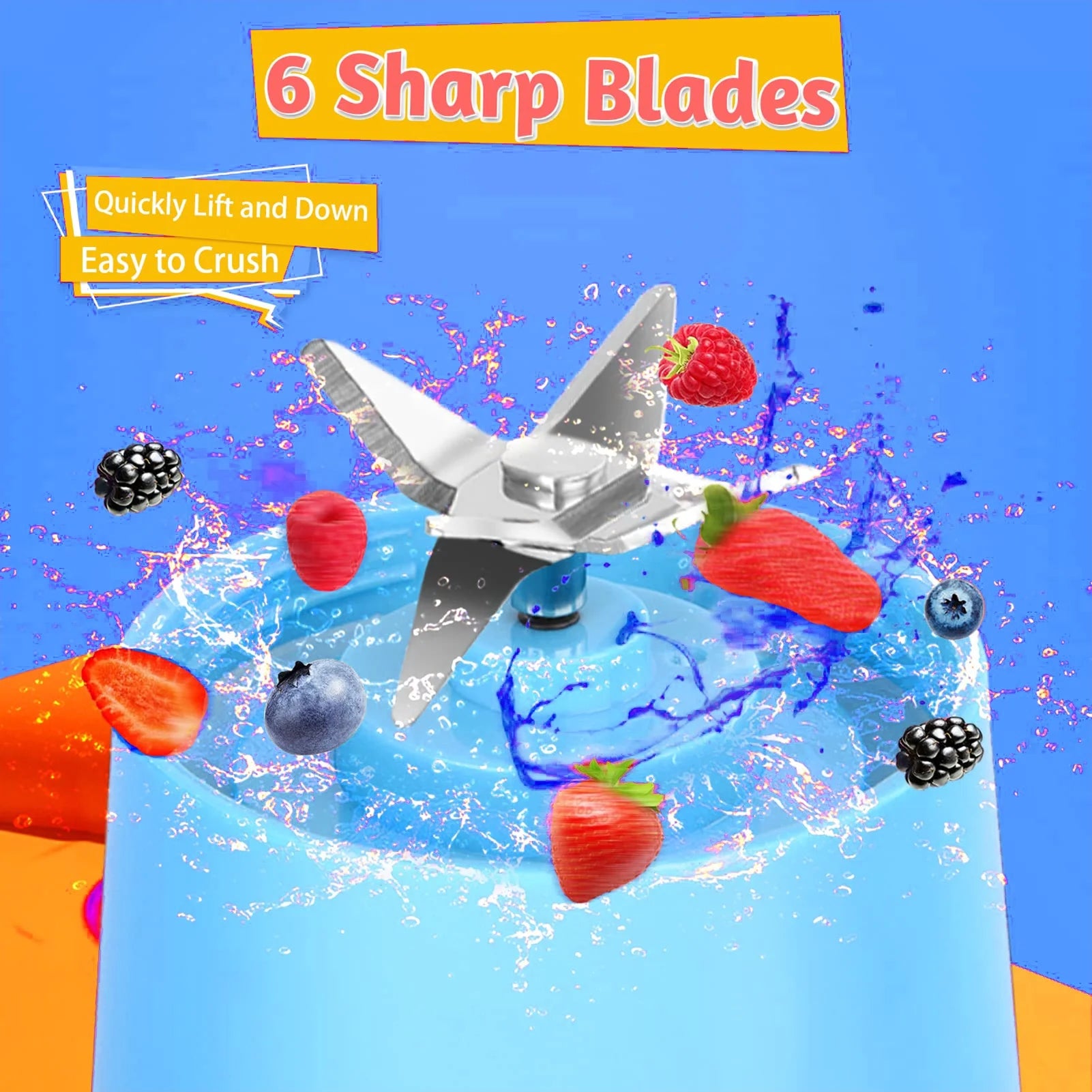 Portable Blender – USB Rechargeable Personal Juicer Cup (350ml, Blue)