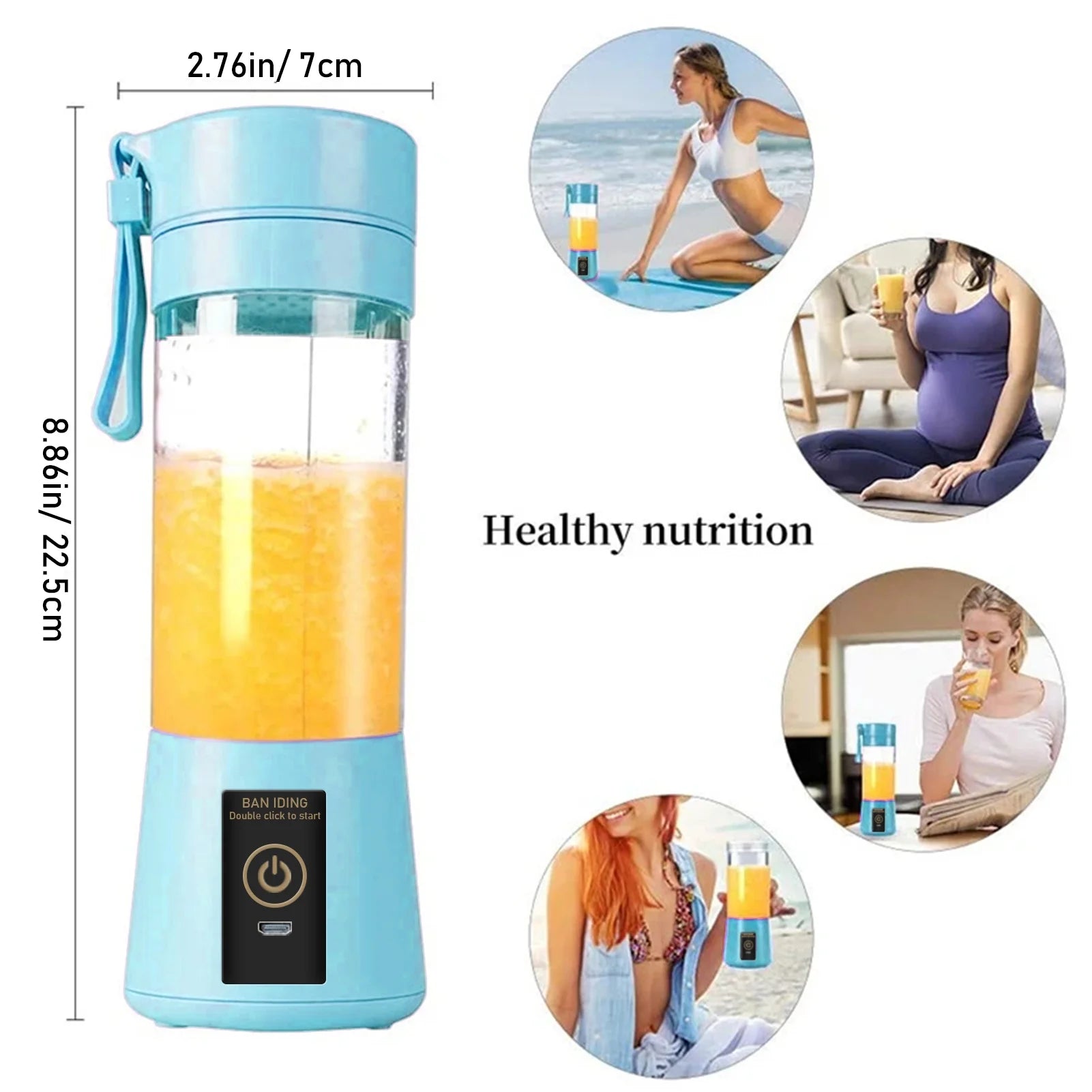 Portable Blender – USB Rechargeable Personal Juicer Cup (350ml, Blue)