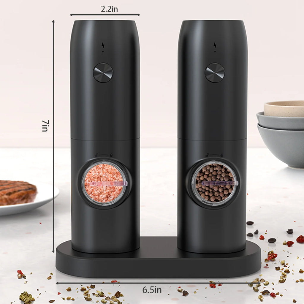 Electric Salt & Pepper Grinder Set (2 Pack) – Rechargeable, Adjustable & One-Handed Use