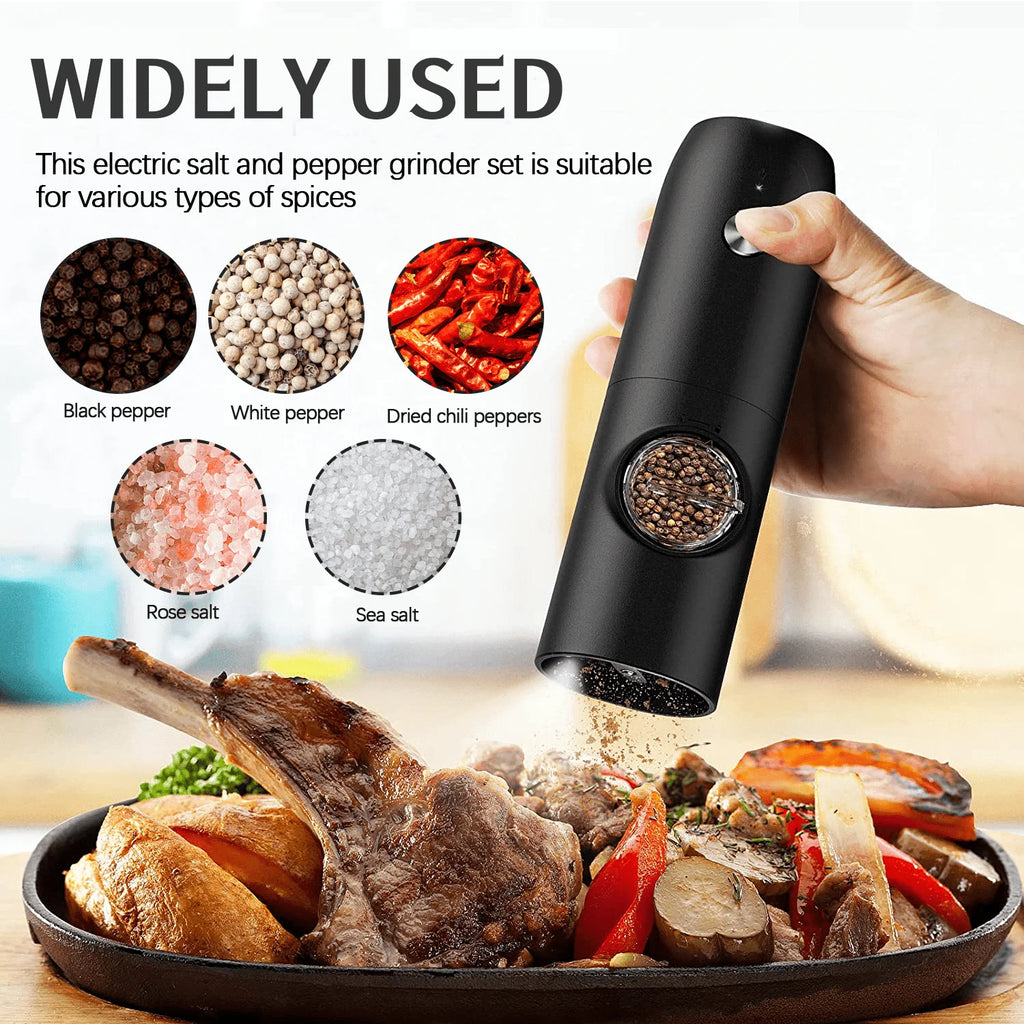 Electric Salt & Pepper Grinder Set (2 Pack) – Rechargeable, Adjustable & One-Handed Use