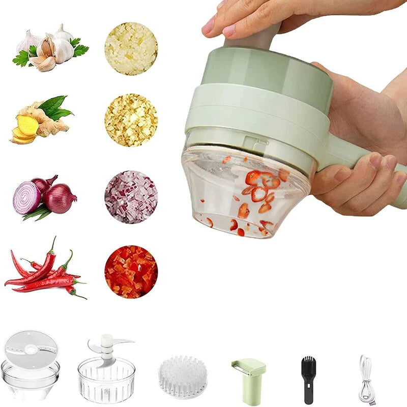 4-in-1 Handheld Electric Vegetable Cutter Set – Multifunctional Slicer, Spiralizer & Masher
